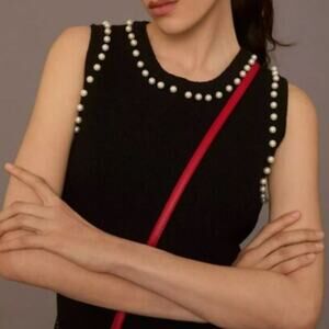 Anthropologie Pearl Trim Cropped Knit Tank Top